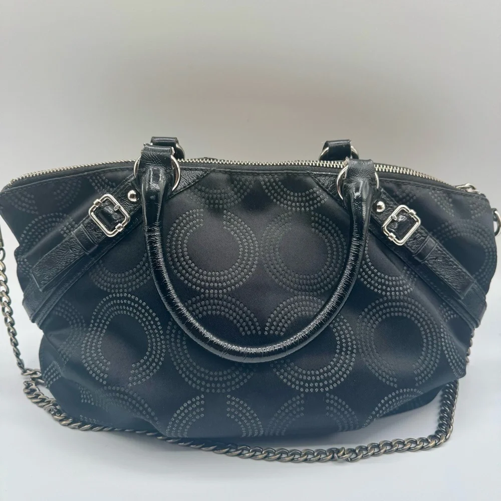 Coach Black Madison Satchel with Unbranded Chain Detail | Good Used Condition